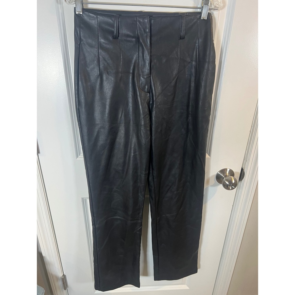 NA-KD Womens Faux Leather Trousers High Rise Black 36